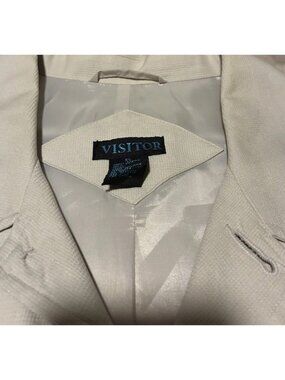 Vintage VISITOR Silk Jacket Womens XL Off White Cream Button Up Shirt Jacket 33"